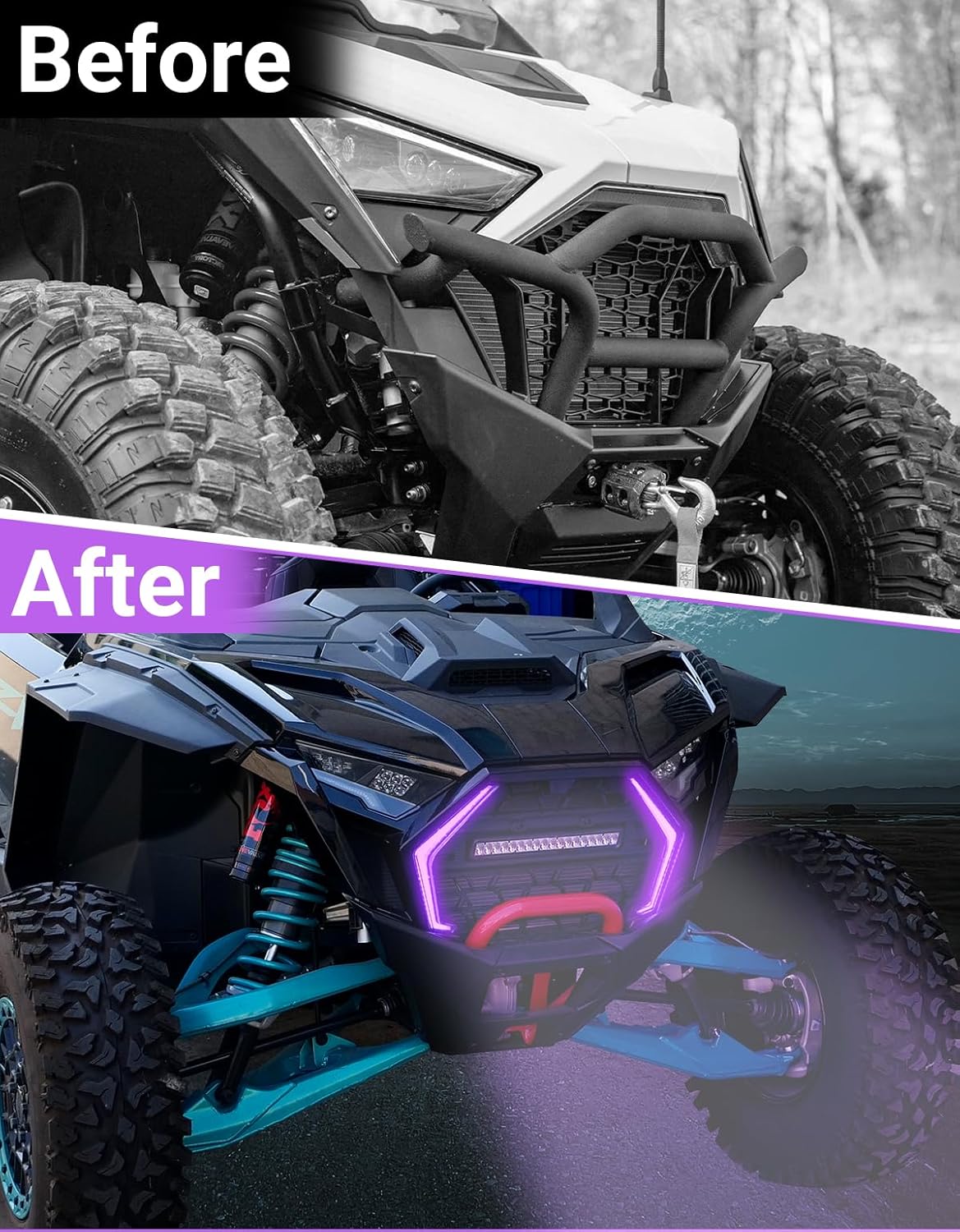 LED Fang Lights for Polaris RZR PRO XP/R/S 2025 Accessories, Waterproof Front Grille Purple Accent Running Lights, Plug & Play (Replace #2417278, #2417279, 2PCS)