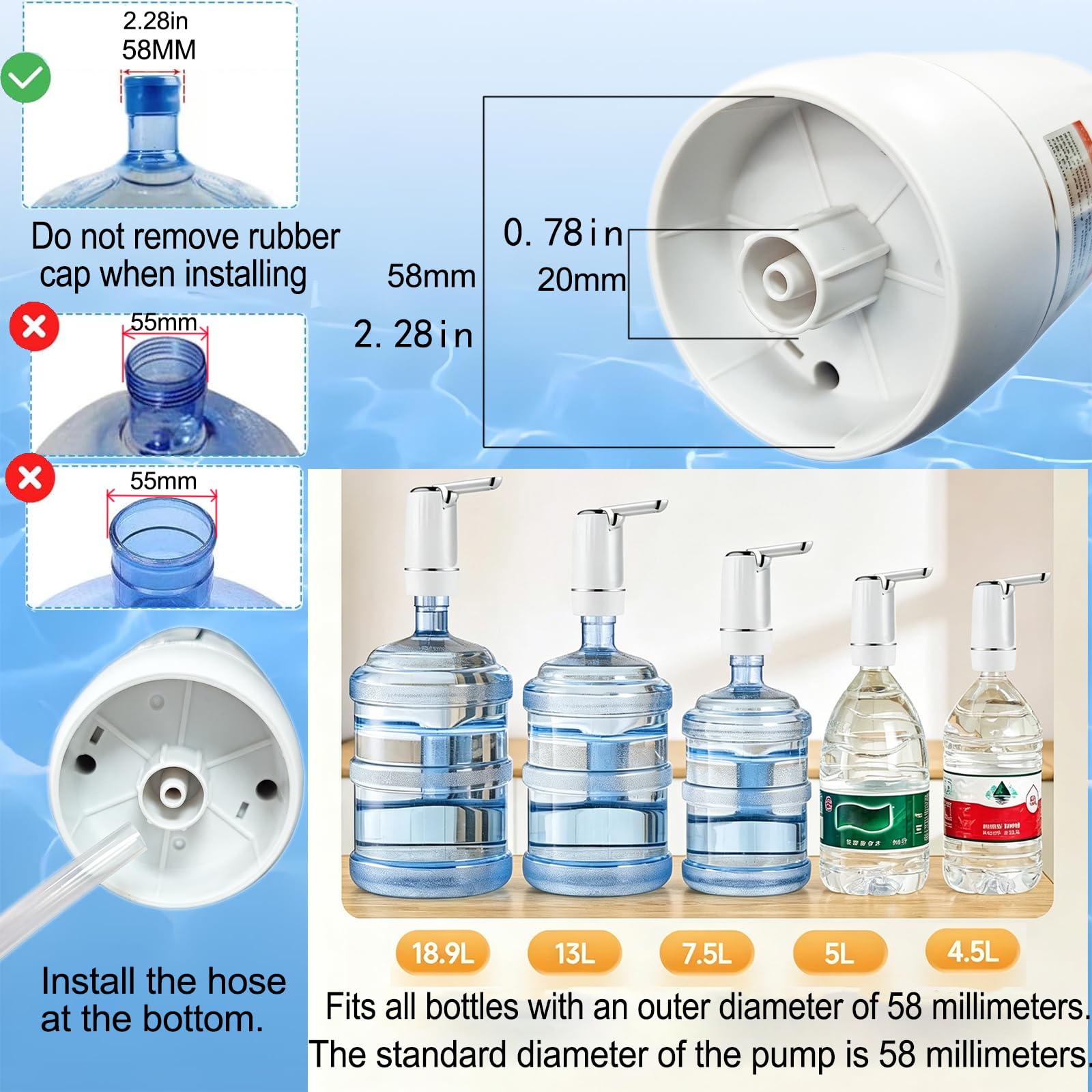CoolWAY Filtro de bomba eléctrica para botella de galón, dispensador de agua portátil para camping, al aire libre, hogar y oficina, dispensador de jarra de agua de 5 galones con filtro