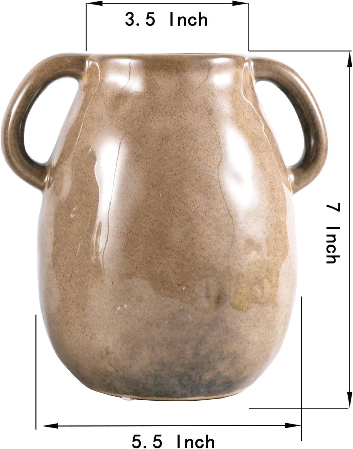 Tanvecle Brown Ceramic Vase with 2 Handles, Modern Farmhouse Decor, Rustic Terracotta Pottery, Decorative Flower Vases, Clay Small Vase, Centerpiece for Dining Table - 7 Inch Tall