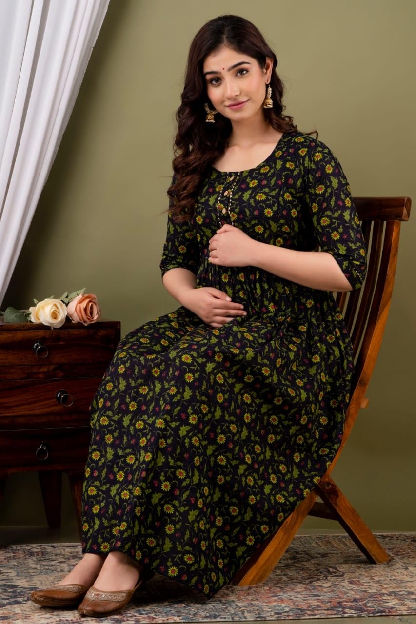 Maternity Feeding Kurti for Women | Cotton Blend Anarkali Dress with Nursing Zip for Pre & Post Pregnancy 7 71PrslNHkRL. SL1280