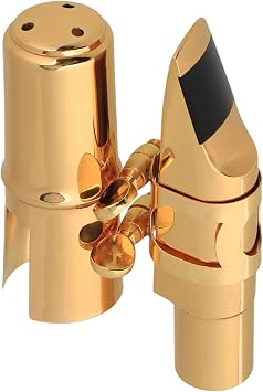 Yibuy Gold Plated Brass B-flat Tenor Saxophone Sax Mouthpiece with Cap Ligature 7#