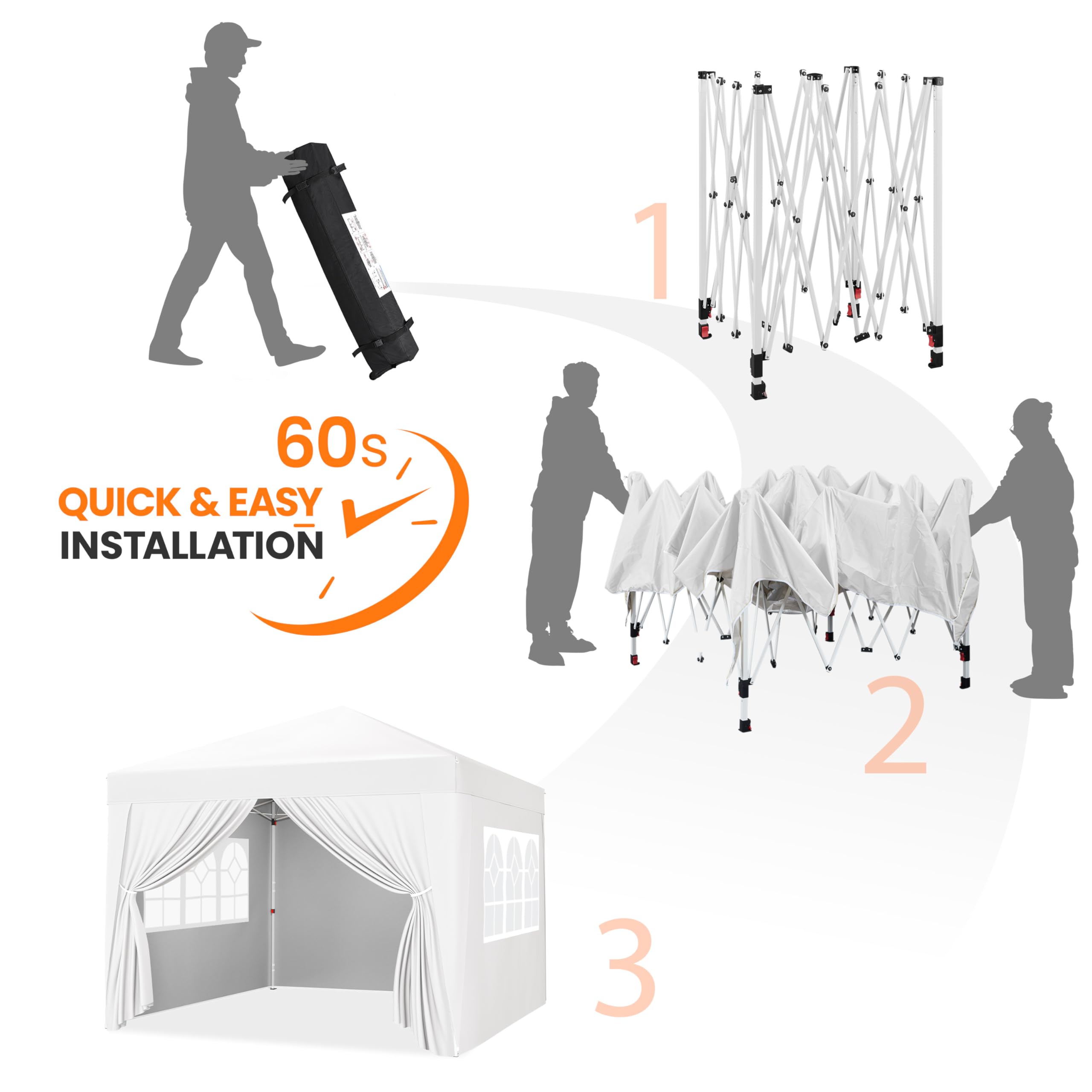 Abician Tonnelle de Jardin 3x3m, Tente de Camping avec 4 Parois Latérales, Tente Pliante pour Jardin Fête Mariage Sport Blanc