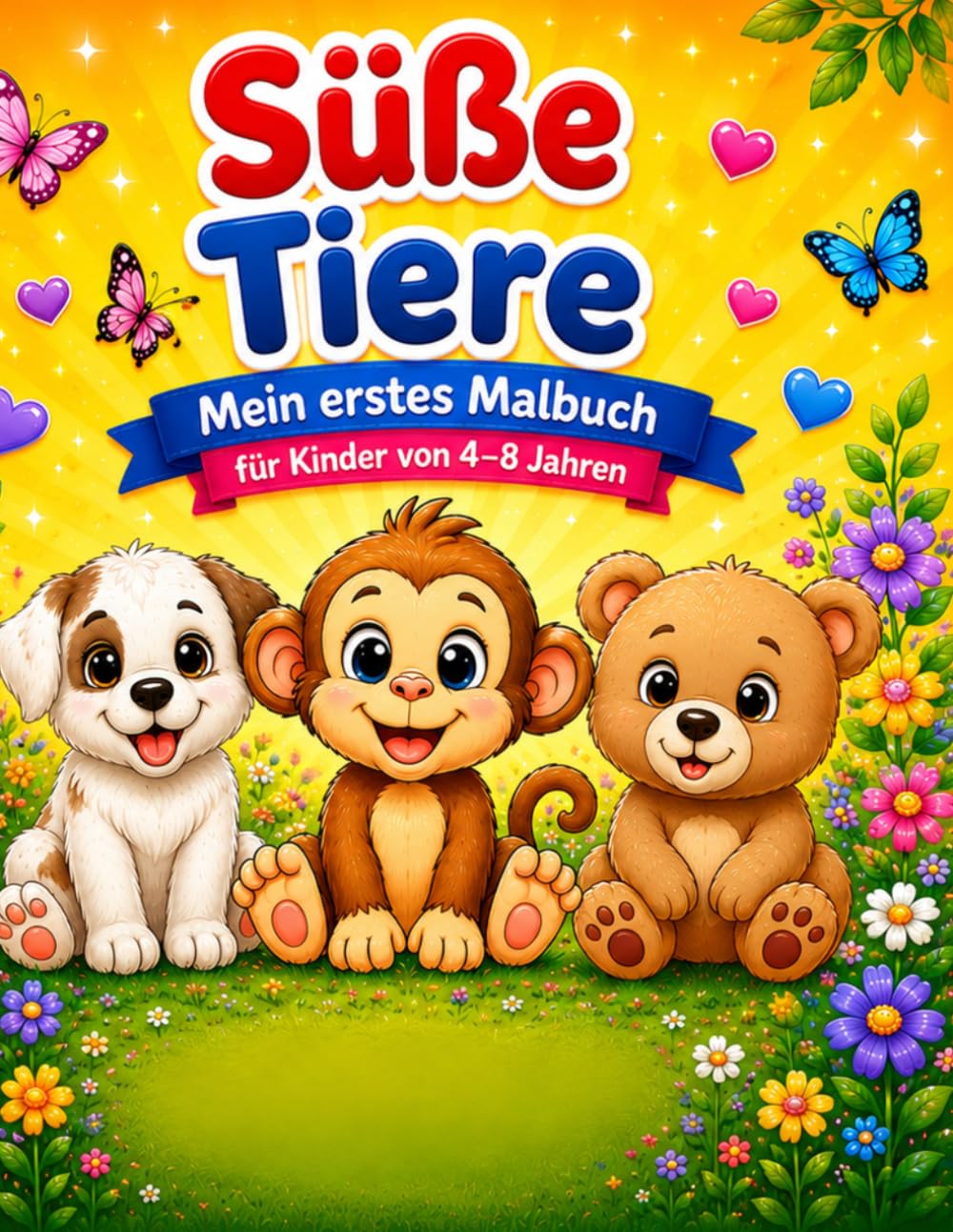Süßes Tiermalbuch für Kinder von 4–8 Jahren: Lustige & einfache Ausmalseiten mit bezaubernden Tieren für Jungen & Mädchen
