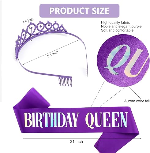 Miniatura 11 de CIEHER Corona de cumpleaños, banda de reina de cumpleaños y tiara de diamantes de imitación para mujeres y niñas, tiaras y coronas para mujeres