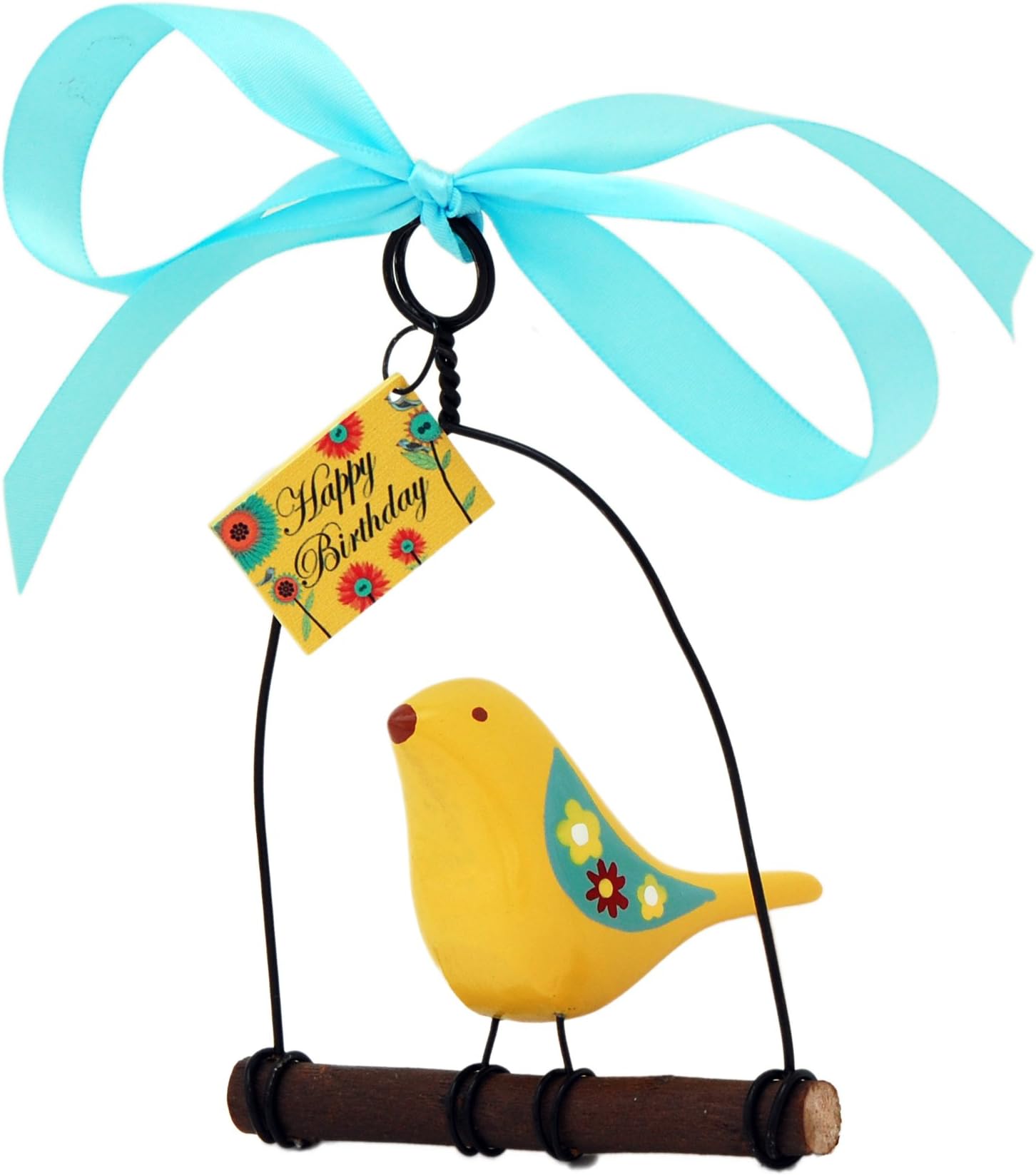 Rossos International WB4 Bird on a Swing Happy Birthday Birdhouse Ornament, 4 by 3 by 6-Inch, Set of 3