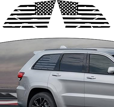 Zhizhong Rear Side Window Decal Compatible with 2011-2021 Jeep Grand Cherokee, Precut Matte Black Distressed American USA Flag Vinyl Sticker A Pair