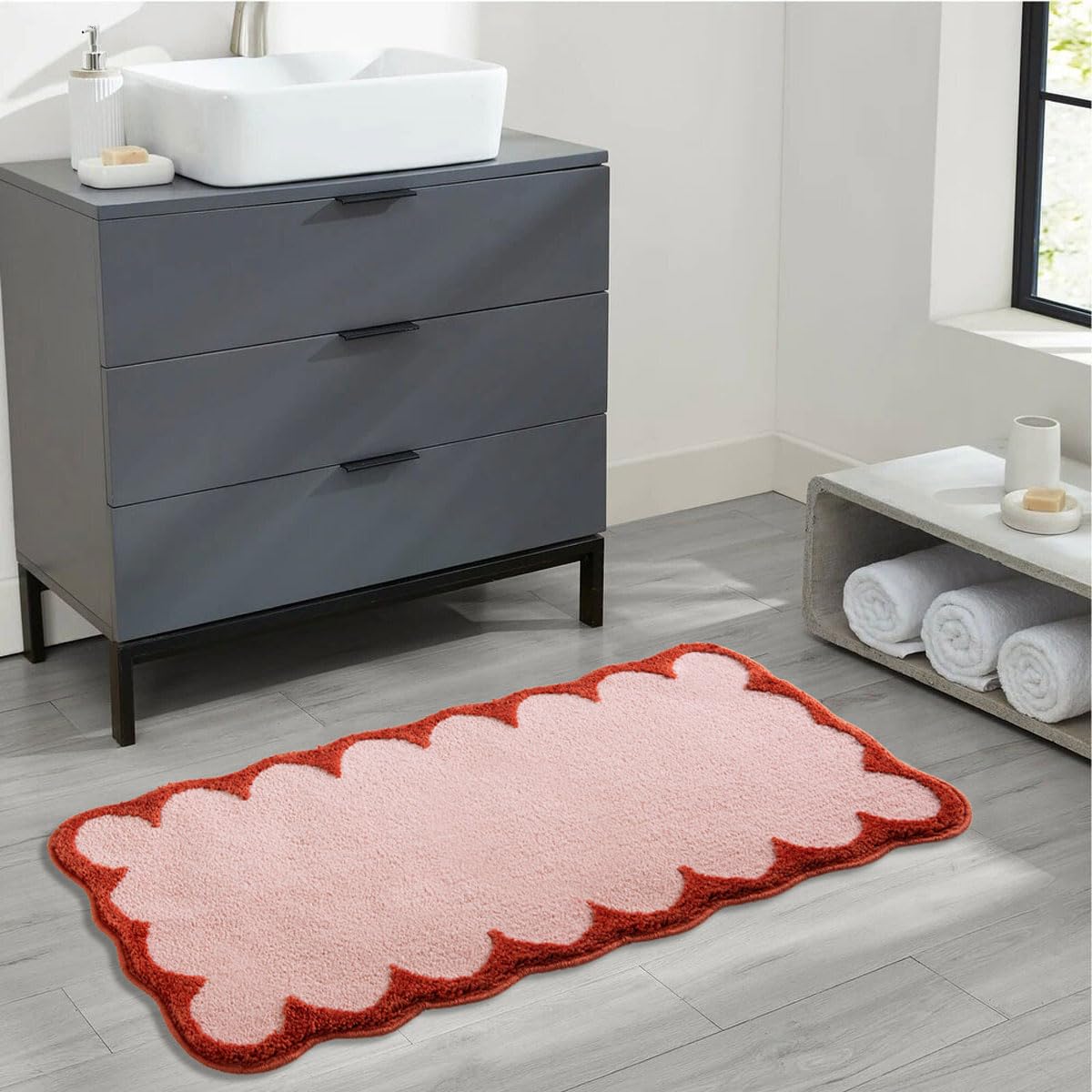 Urtlmaji Corrugated, Long Bath Mat, Non-Slip, Washable, Cute, Microfiber Mesh, Absorbent, Soft, Aesthetic, Neat, Large Bath Rug for Bedroom — image 1