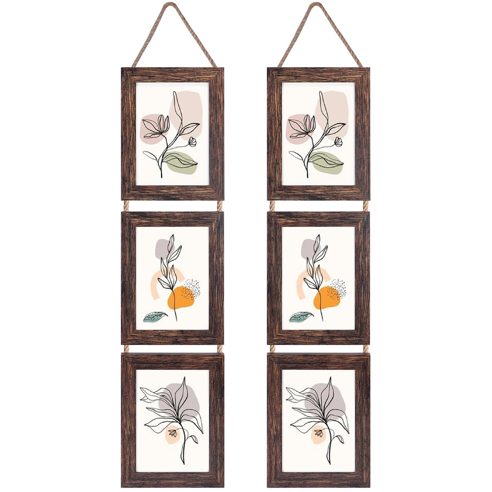 Lavezee Wall Hanging 5x7 Picture Frames Set of 2, Vertical Collage Distressed Brown Triple Frame Made to Display 5 by 7 inch Photo for Wall Decor
