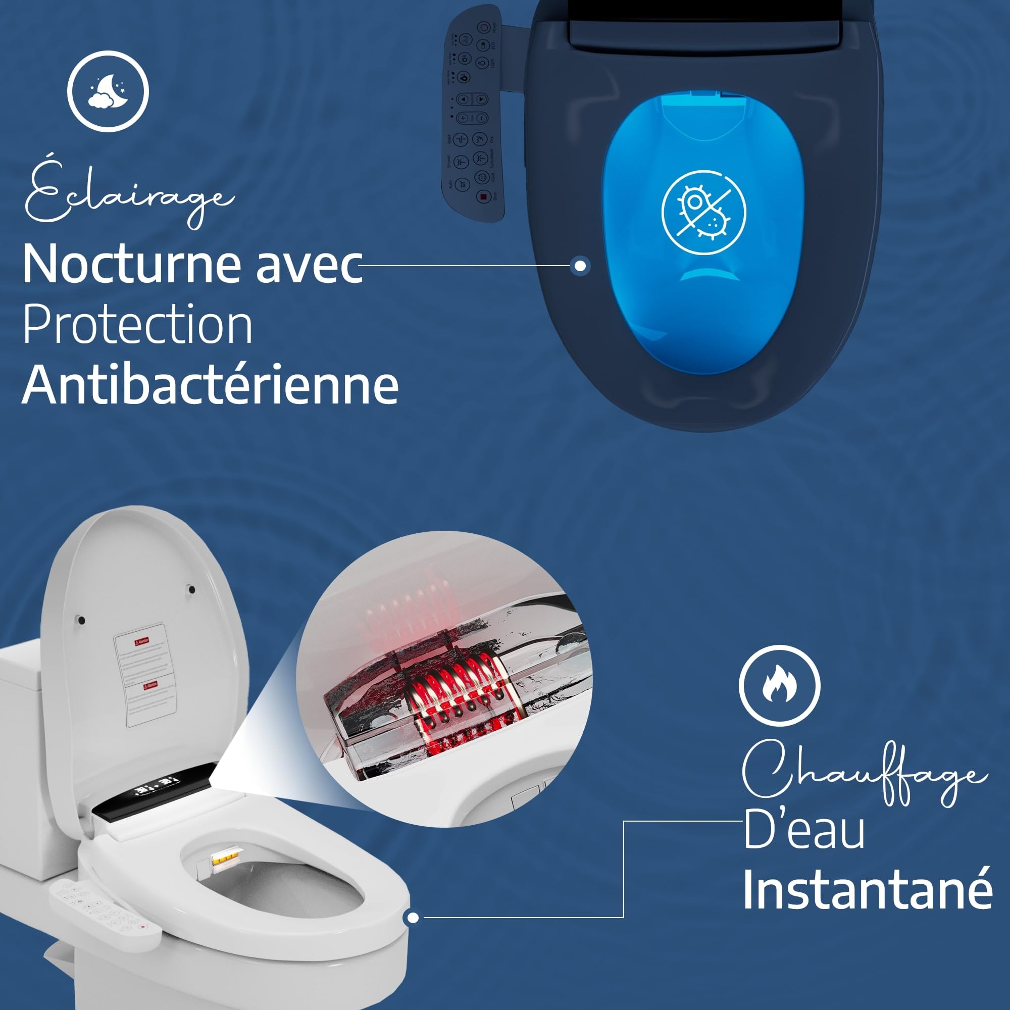 Marque Française : Siège Toilette Japonaise Complet, Abattant WC Japonais Electrique Lavant Séchant avec cuvette Japonaise Chauffante et Innovante, Bidet WC eau chaude, Confort et Élégance