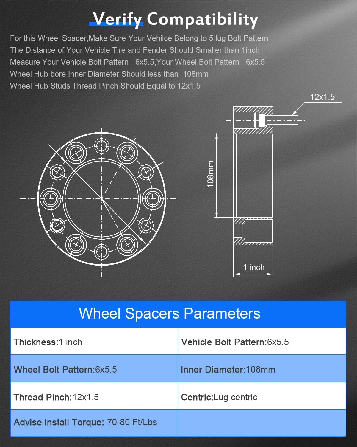 ECCPP 4PCS 1 inch 6x139.7 Wheel Spacers 6x5.5 to 6x5.5 fits for Colorado for Canyon Censor for 4-Runner FJ Cruiser