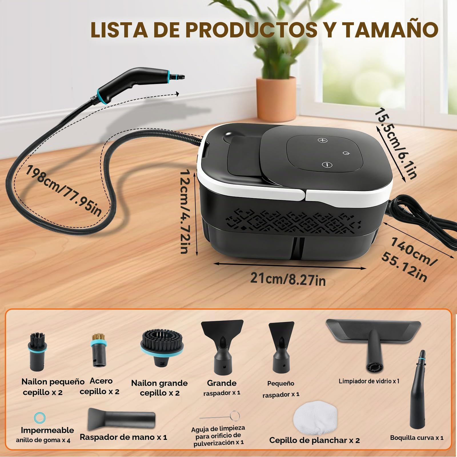 Limpiador de vapor de alta presión, 2500 W, 4 bares, 1250 ml, depósito de 6 niveles, limpiador a presión de alta temperatura, para coche, ventana, cocina, suelo, muebles