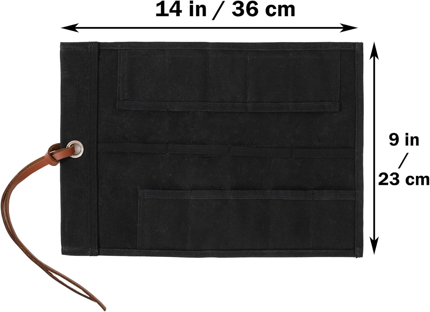 Tool Storage Bag, Multi-Function Tool Roll Pouch - 10 Slots and 1 Tie Rope, 16oz Waxed Canvas Carrying Roll for Screwdriver | Black (14" L x 9" W)
