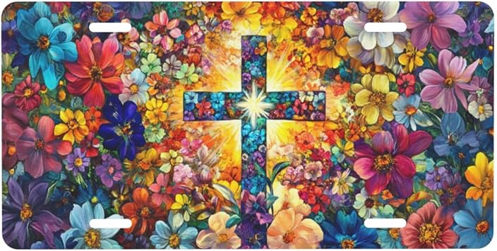 Flower Jesus License Plate Decorative Car Front,Metal Car Plate,Vanity Tag,Aluminum Noverlty License Plate Waterproof Colorfast 612 Inch