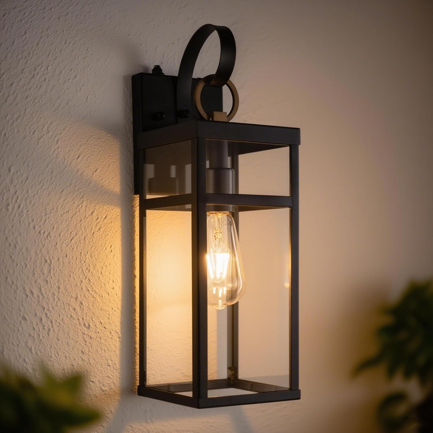 Maxax 17" Dusk to Dawn Outdoor Wall Lights, Black Outside Wall Sconce with Clear Glass, Waterproof Exterior Lamp for Porch House Garage
