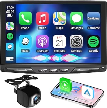 10.1" Detachable and Adjustable Single Din Car Stereo Wireless Apple Carplay &Android Auto with 1280 * 800 IPS Touch Screen, Bluetooth 5.2/Voice Control/Subwoofers/FM/AM/SWC/Free Backup Camera