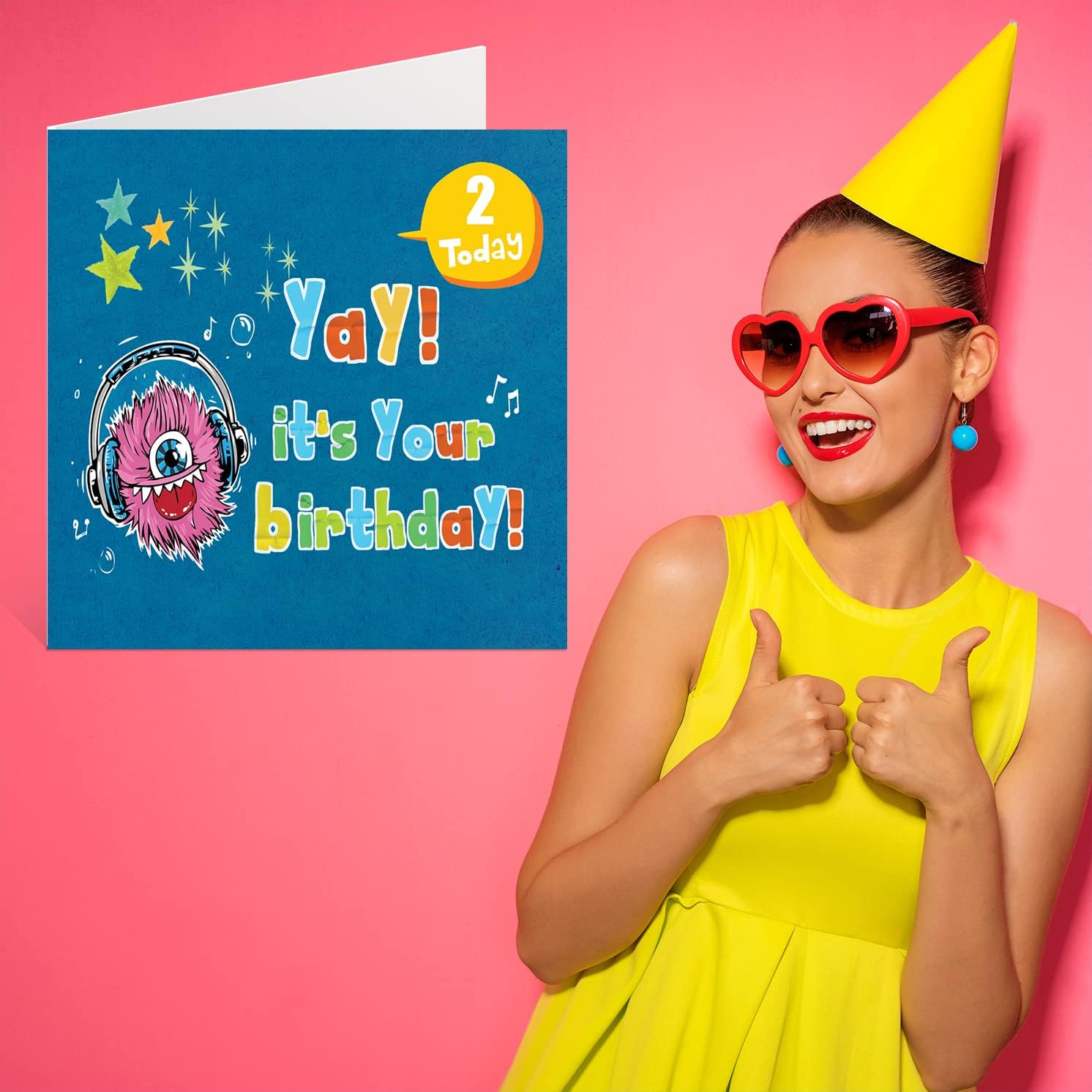 Stuff4 2nd Birthday Card Boy - Monster Birthday Card - Happy Birthday Card 2 Year Old Boy, Boys Birthday Cards for Him, 5.7 x 5.7 Inch Greeting Card for Son Nephew Grandson Kid Children