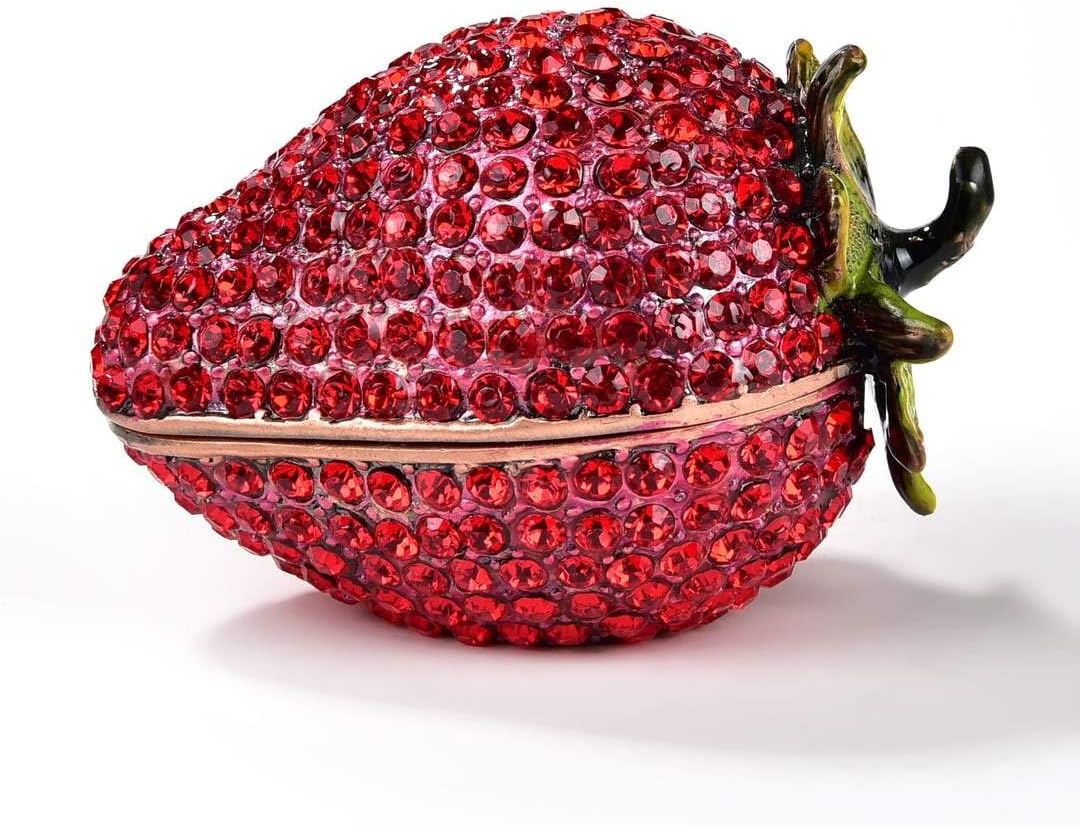 Strawberry Jewelry Box/Stash with Element Crystals and Gemstones Made for Storage, Organization, and Display - Handmade Earring, Necklace, and Ring Box (Collectible Oranament)