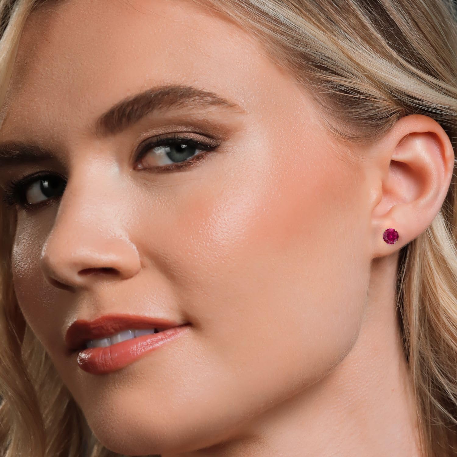 Gem Stone King 14K Yellow Gold Red Created Ruby Stud Earrings For Women Men | 2.00 Cttw | Round 6MM | Fine Jewelry Gifts for Her Mom Women Wife