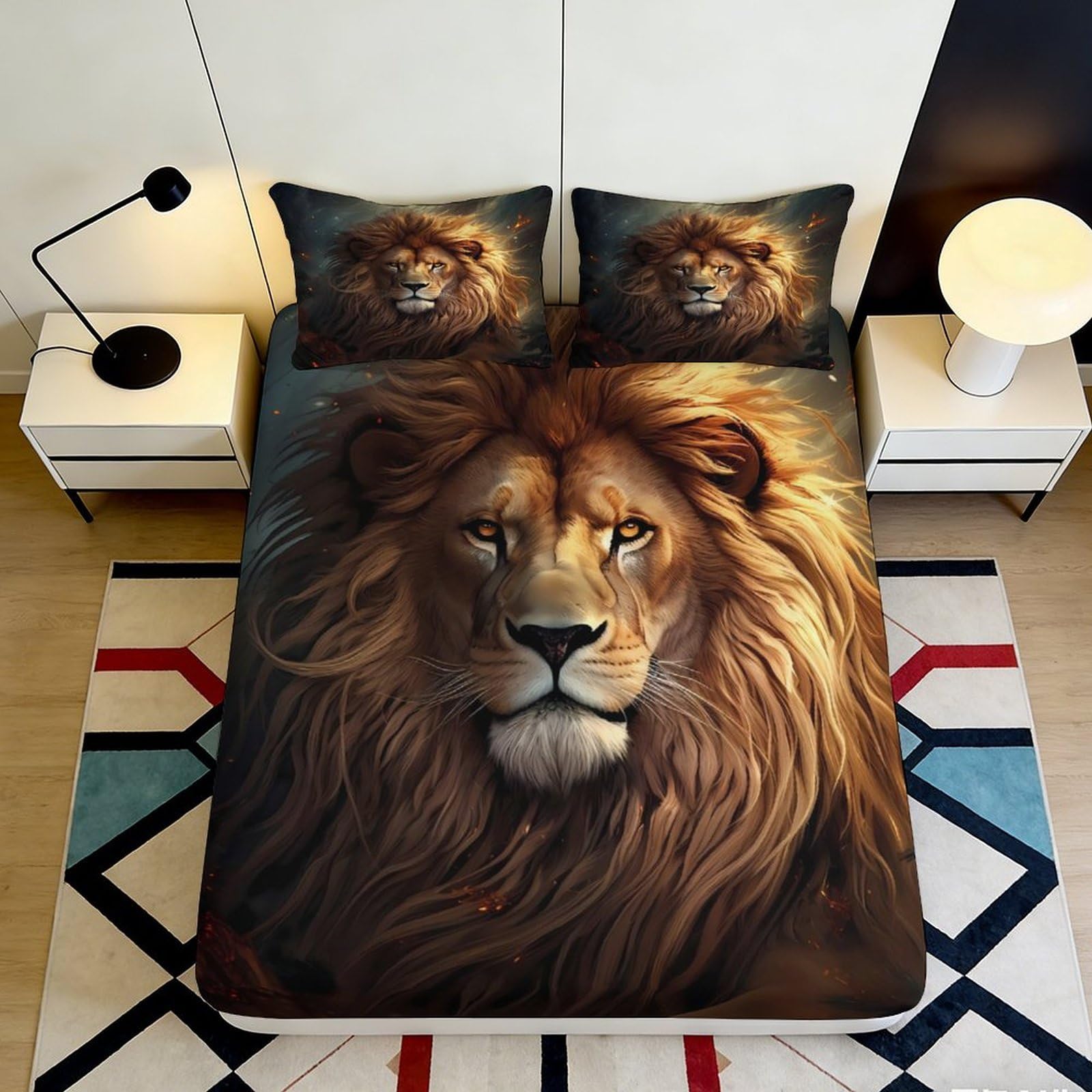 Jqzkxnhpbr Style-8 3D Printed Lion King Fitted Sheet Microfiber Animal Bed Sheet Realistic Wild Cat Mattress Cover For Bedroom Decor 90X200x25cm