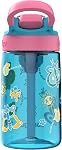 Contigo Kids Aubrey Straw Water Bottle with Leak-Proof Lid, BPA-Free Plastic, Dishwasher Safe, Blue Raspberry Butterlies, 14 oz (414 mL)