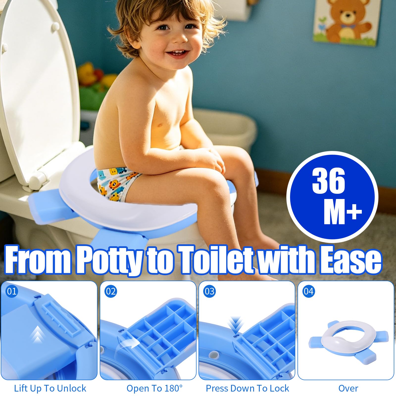 3-in-1 Töpfchen Kinder, Faltbarer Toilettensitz und Tragbares Reisetöpfchen mit Anti-Rutsch-Design, Einwegbeuteln und Reisetasche, Potty Training Toilette für Unterwegs, Auto, Reisen und Camping