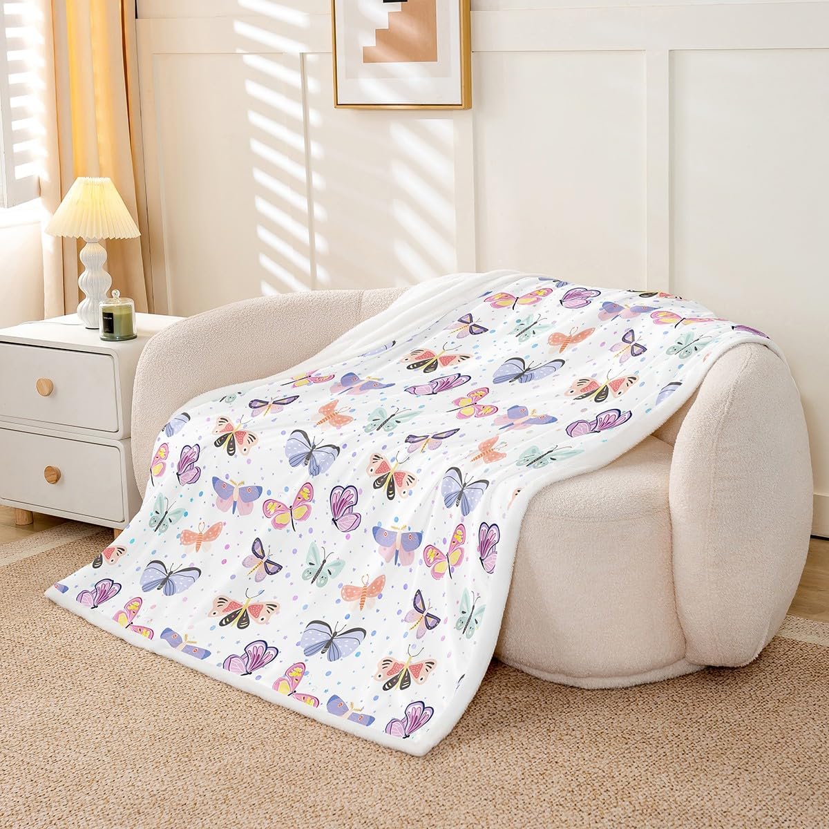 Feelyou Colorful Butterfly Fleece Throw Blanket Twin 60"x80" Kids Girls Sherpa Blanket Plush Fuzzy for Bed Couch Chair Living Room, Butterflies Lover Bed Blanket Room Decor