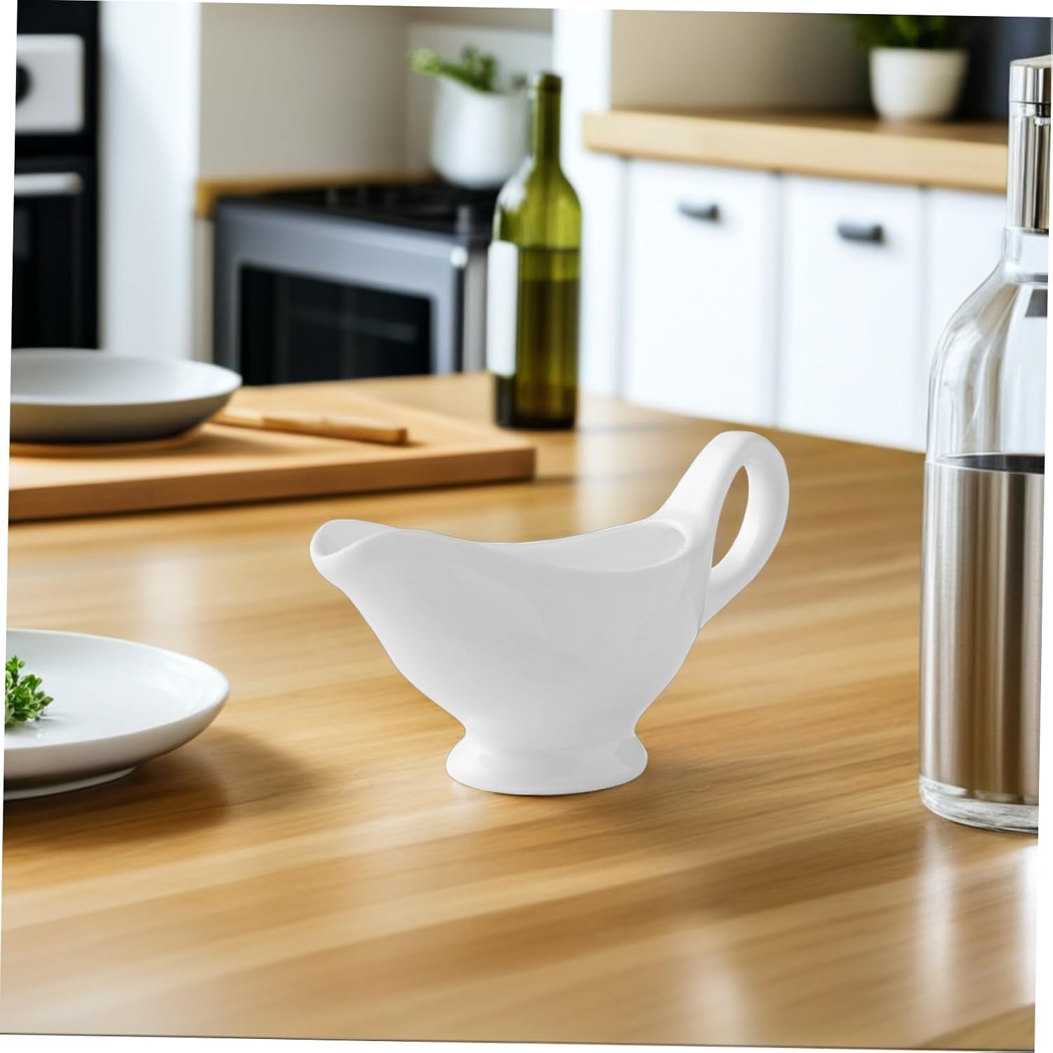 TIDTALEO Ceramic Sauce Boat with Ergonomic Handle Pouring Gravy Container for Sauces Vinegar Salad Dressing and Spices Drip Serving Pitcher for Kitchen and Dining Use