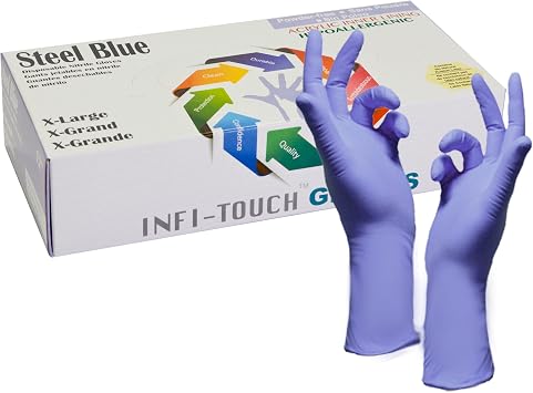 Nitrile Disposable Gloves Nitrile Gloves Powder Free - Hypoallergenic, 12" Gloves, Steel Blue, 50 Count, Extra Large