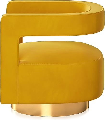 Miniatura 8 de BELLEZE Silla giratoria con diseño de barril, moderna silla redonda con respaldo curvado de terciopelo con base dorada, 360 grados para sala de