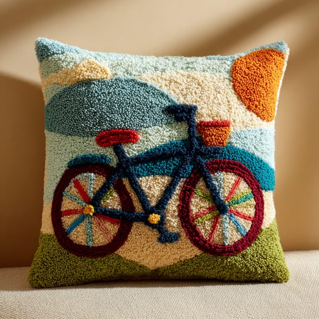 AxiangziK Latch Hook Cushion Kit for Beginners,Cartoon Bicycle