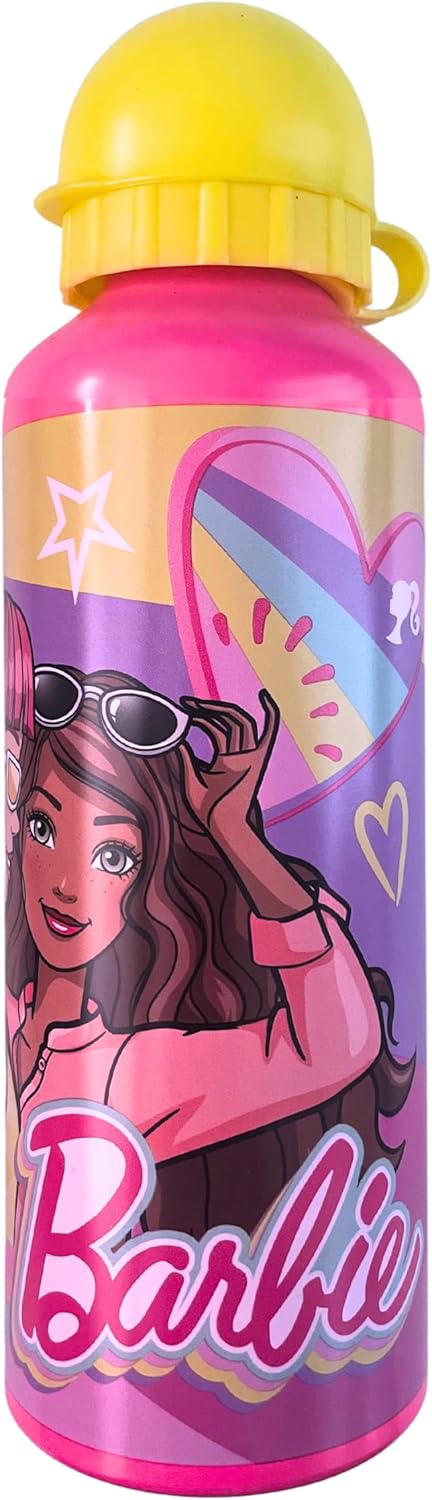 Barbie Reusable Stainless Steel Water Bottle, Girls Design, Travel Bottle, 500ml Capacity (Yellow)
