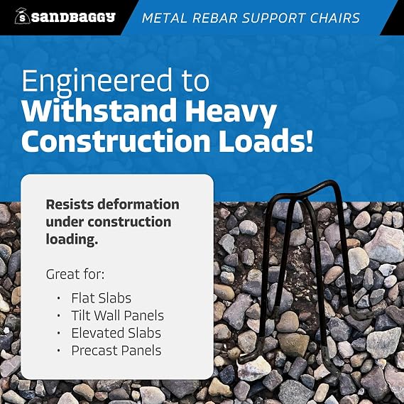 Sandbaggy 5 Metal Rebar Support Chairs - Plastic Dipped Legs - Rebar #3 to #11 (10, 5 inch)