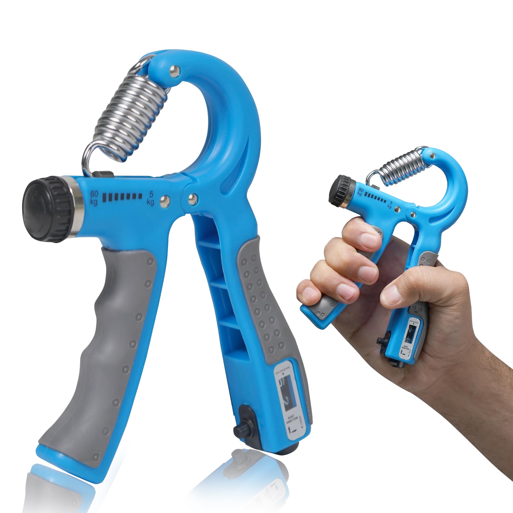 MANOGYAM Hand Gripper | Hand Grip | Finger Exerciser | Muscle and Injury Recovery | Forearm Exerciser with Counter Adjustable 5 Kg To 60 Kg | Hand Grip Strengthener for Men & Women (Blue) (B0BGRV8ZV2) Amazon Price History, Amazon Price Tracker