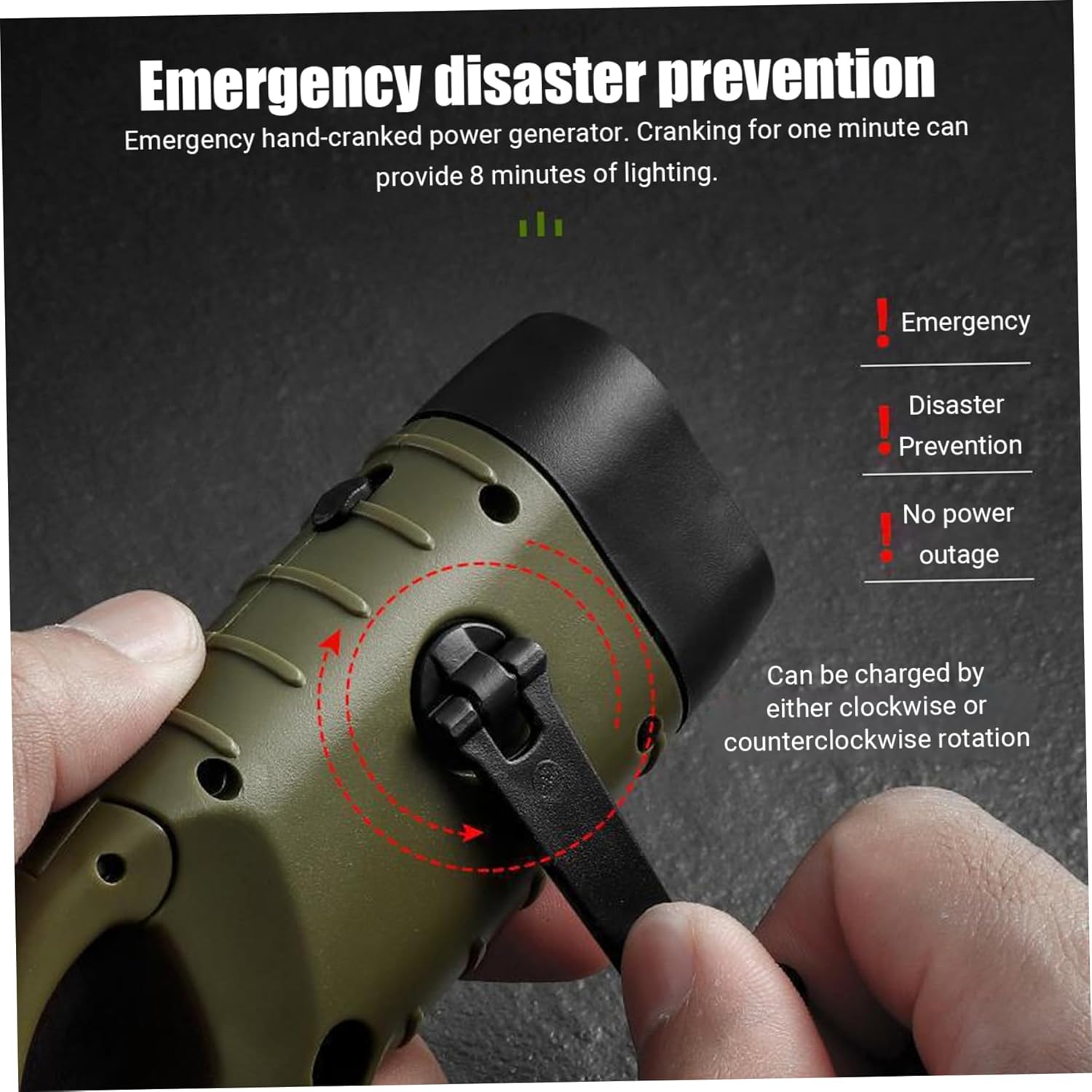 Emergency Flashlight, Hand Crank Flashlight LED Emergency Solar Powered Handheld with Crank for Survival Gear Outdoor Camping Hiking Backpack Safety Yellow