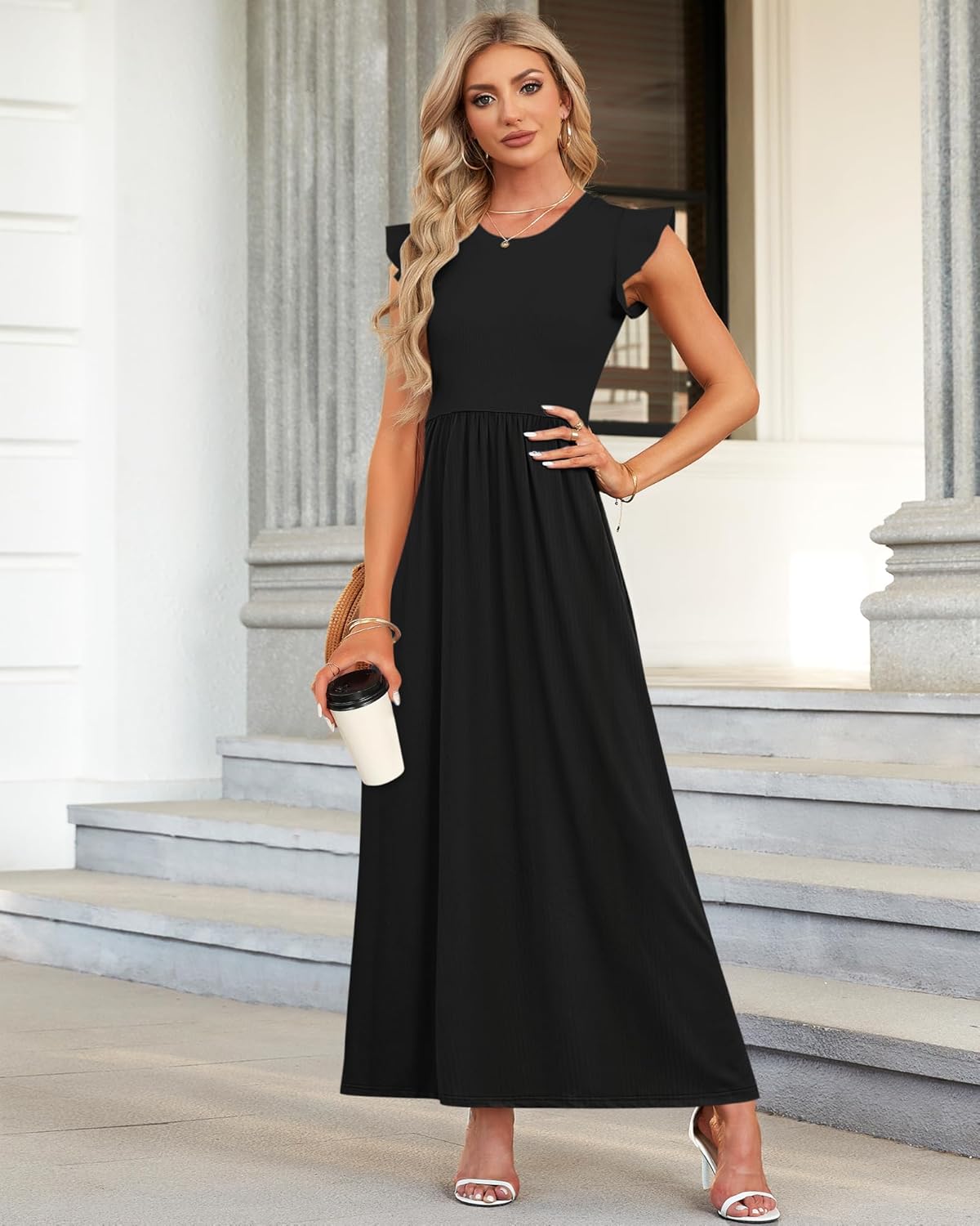 MISFAY Women's Ruffle Sleeve Maxi Dresses Casual Crewneck Long Dress with Pockets - Image 4