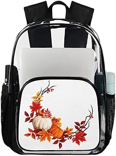 Mochila transparente de ação de graças para livros, abóboras de folhas de outono mochila transparente impermeável de PVC mochila transparente com alça de ombro reforçada para escola, trabalho, viagens, Multicor