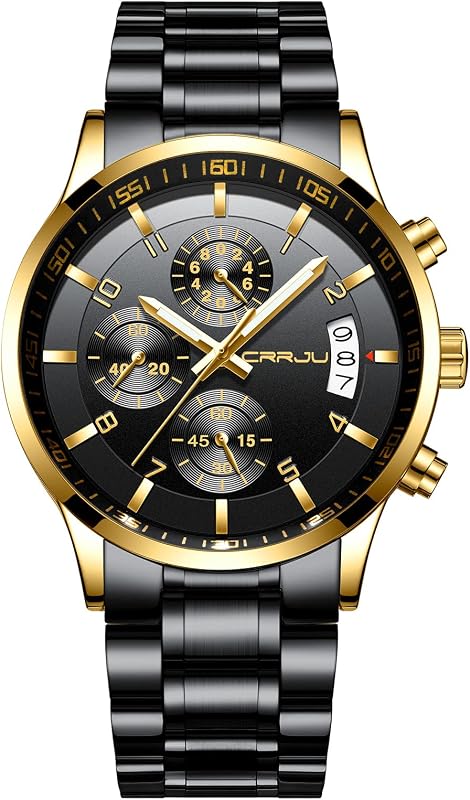 Men's Fashion Stainless Steel Watches Date Waterproof Chronograph Wristwatches,Black Steel Band Waterproof Quartz Watch for Men
