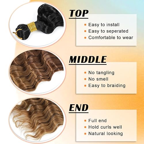 Miniatura 3 de Eerya Cabello largo y rizado trenzado de 18 pulgadas, 2 paquetes de cabello ondulado de ganchillo para mujeres negras, cabello trenzado ondulado