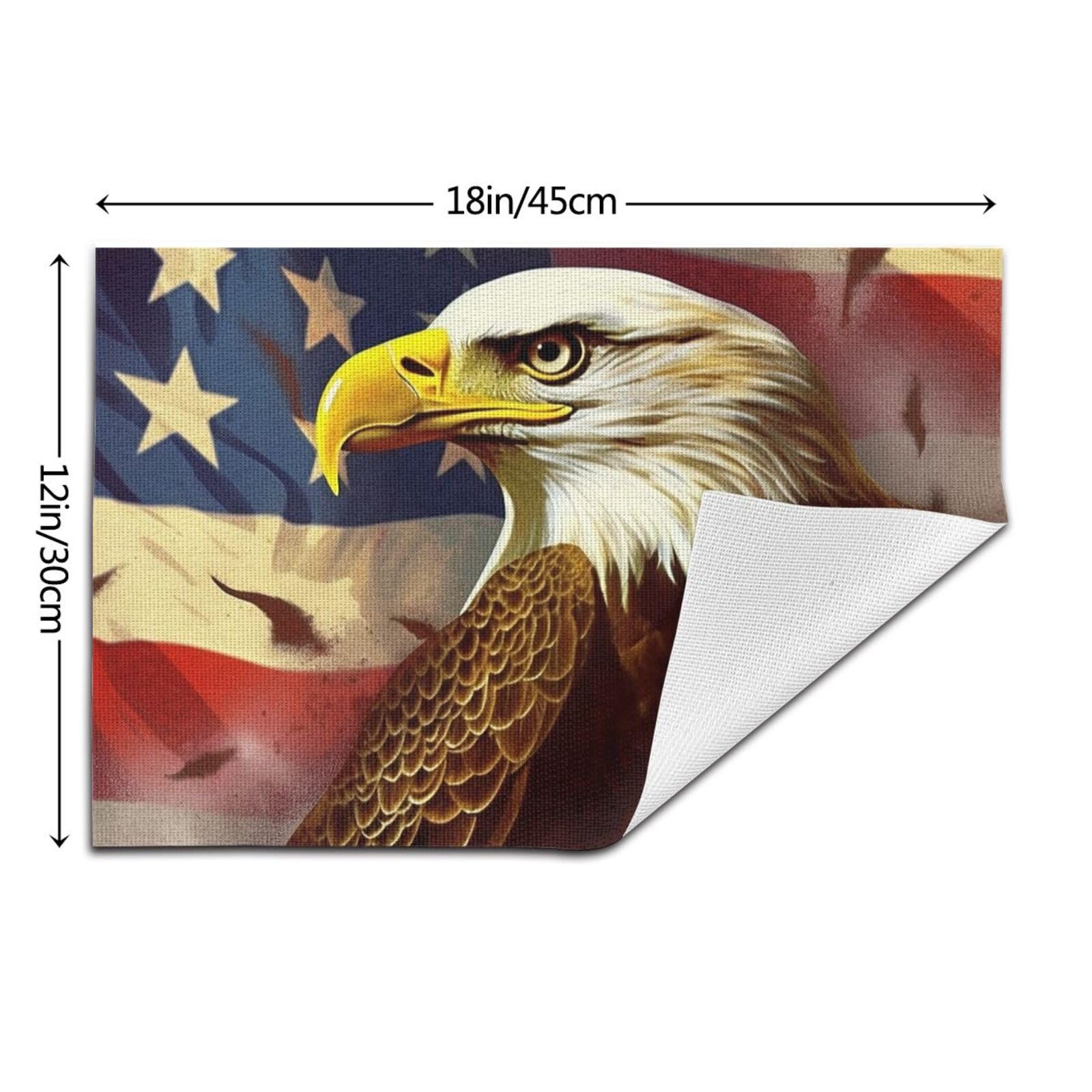 Set di tovagliette con stampa artistica con aquila con bandiera americana, in PVC, resistenti al calore, antiscivolo, lavabili, per cene, feste di nozze, festival, 30,5 x 45,7 cm