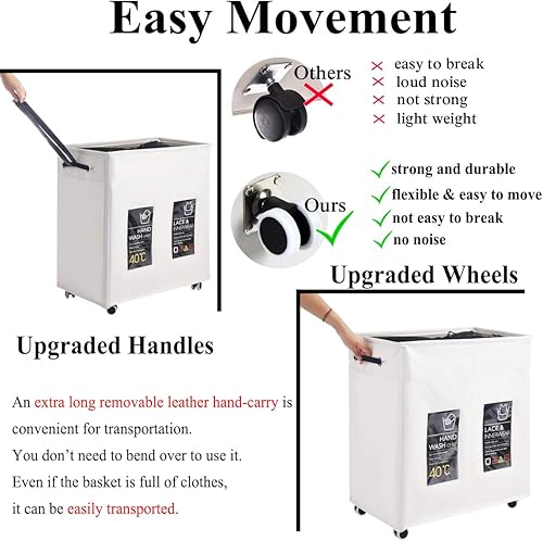 Miniatura 3 de Haundry - Cesta grande plegable para ropa sucia con ruedas, impermeable, capacidad de 22.66 galones (85.8 litros), cesta de almacenamiento