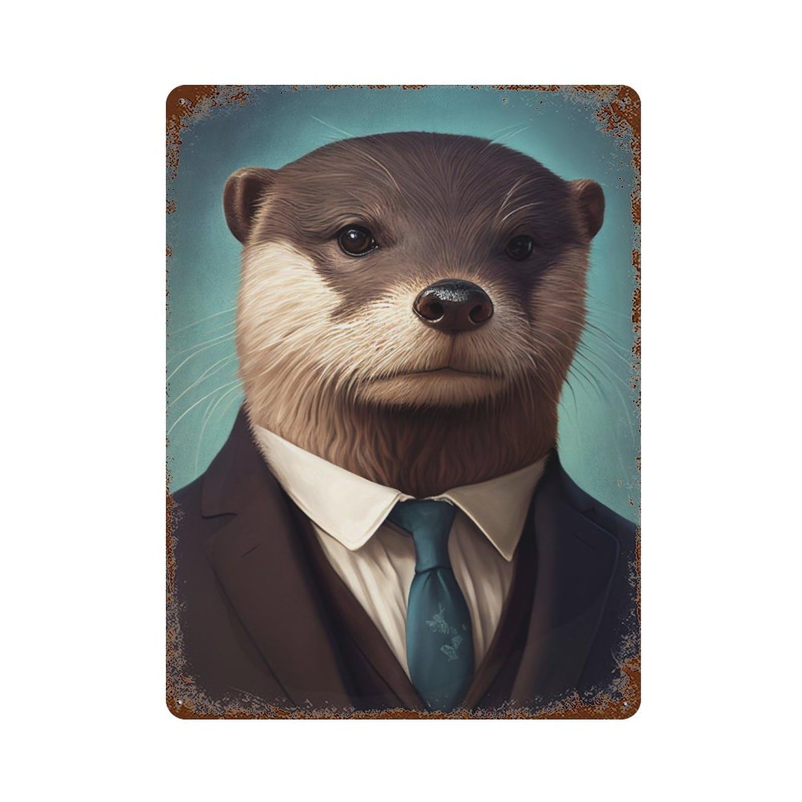 Otter Suit Distressed Metal Wall Sign 15.7"x11.8", for Garage, Bar And Workshop Decor, Decorative Metal Wall Art