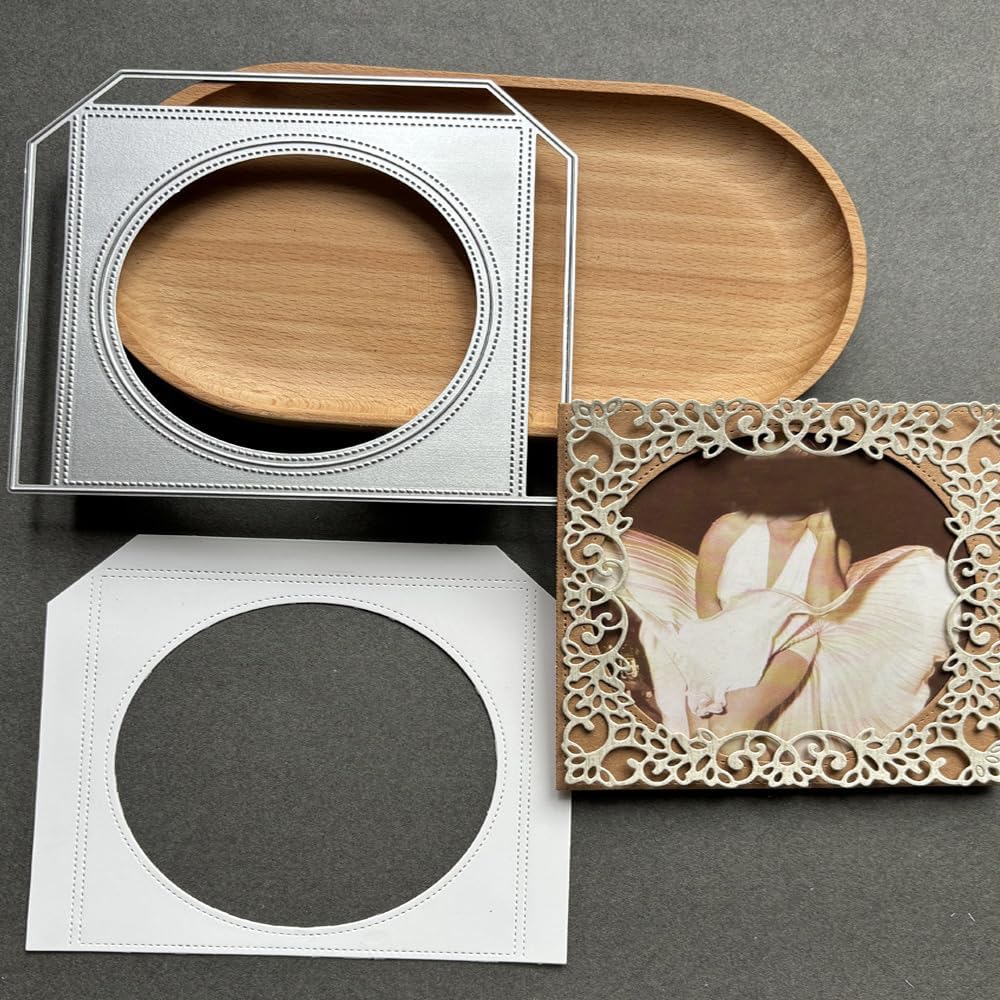 LZBRDY Cutting Dies for Frames, Background Design Template for Scrapbooking, Greeting Cards, Album Photos, DIY Paper Crafts, Cardstock (Circular Frame 5.0 x 3.9 in)