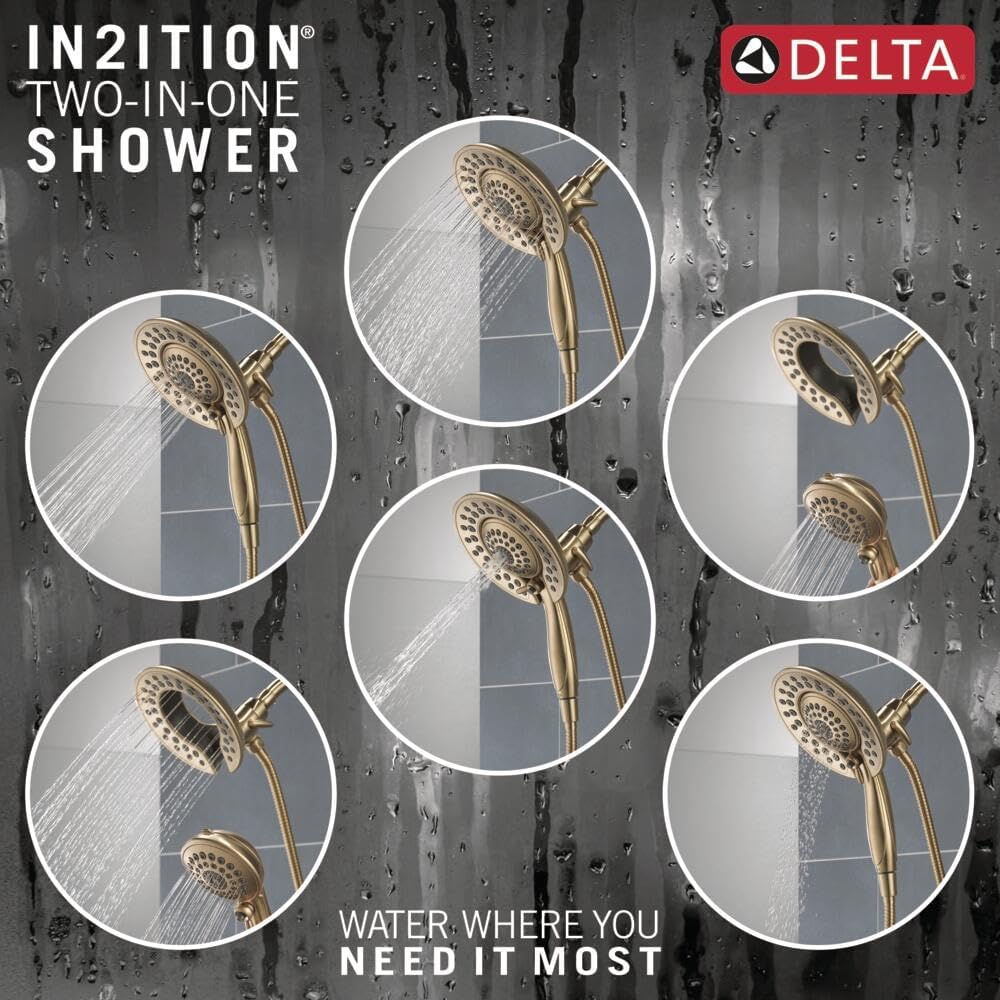 Delta Faucet Saylor 17 Series Gold Shower Valve Trim Kit with In2ition 2-in-1 Shower Head with Handheld Spray, Shower Faucet, Shower Head and Handle, Champagne Bronze T17235-CZ-I (Valve Not Included) - Image 6