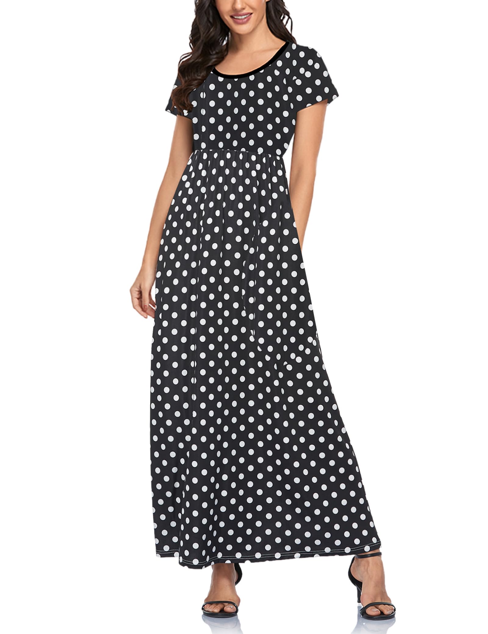 Lacavocor Womens Short Sleeve Maxi Dresses Empire Waist Long Dress