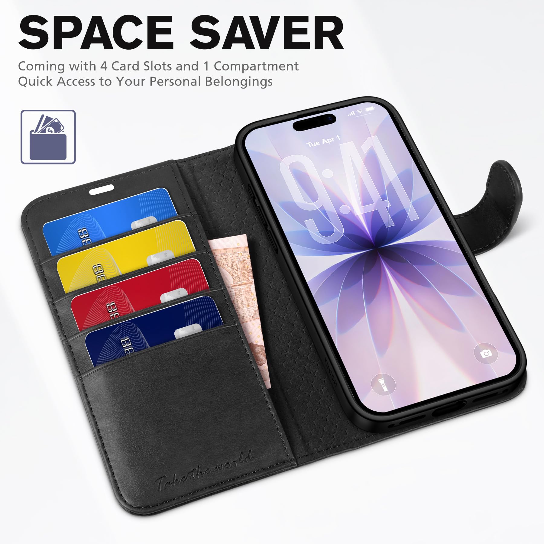 TUCCH Custodia per iPhone 17 6,3-pollici 5G 2025 Portafoglio [RFID Blocking] | Cover Custodia Pelle Sintetica TPU Antiurto, Supporto Slot Schede Protezione Integrale Chiusura Magnetica, Nero