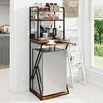 PUNCIA 4-Tier Mini Réfrigérateur Stand avec Power Outlet Bar Coffee Organizer -Cafetière avec réfrigérateur Space, Armoire de réfrigérateur haut de gamme & Micro-ondes étagère Bakers Rack pour cuisine Dorm Pantry Appartement