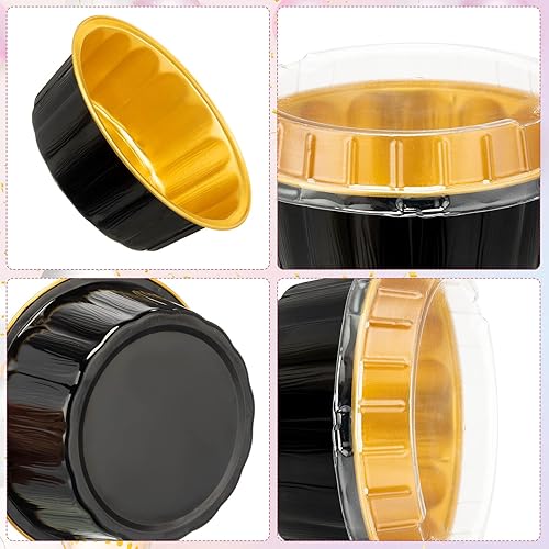 Miniatura 3 de 100 paquetes de ramequines desechables con tapas de 8 oz, ramequines de papel de aluminio para creme brulee, forros desechables para magdalenas para