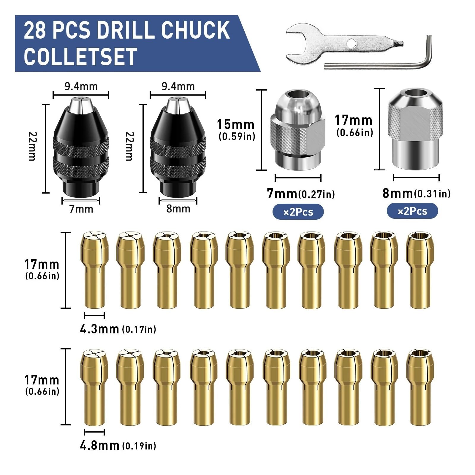 Portabrocas sin llave de 1/32 "a 1/8", repuesto 4486 y 4485, herramienta rotativa de vástago, Kit adaptador de cambio rápido Compatible | C
