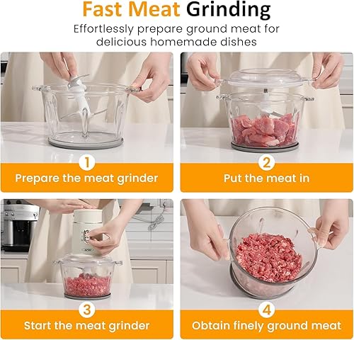 Miniatura 5 de Licuadora y procesador de alimentos, 4 funciones para moler carne, pelar ajo y jugo, 2 licuadoras de alta velocidad con cuenco de vidrio de 1.5 L y