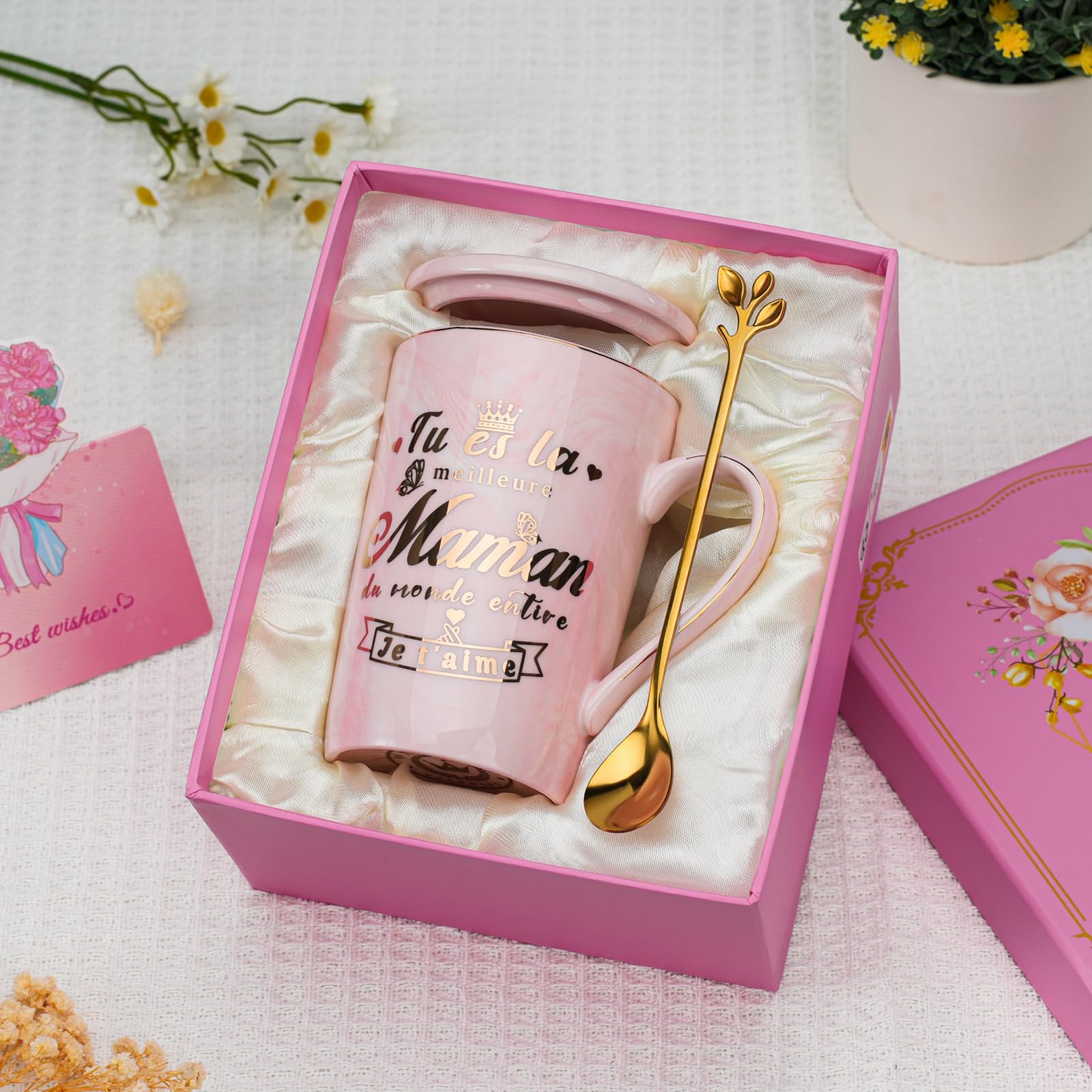 WXYTXHYQ Regalo Mamma, Regalo di Compleanno Mamma Tazza 14oz Marmorizzata Ceramica, 'Tu sei la migliore mamma del mondo intero, Ti amo' – Tazza Regalo Mamma, con scatola squisita, cucchiaio